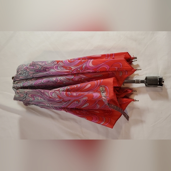 Unique Vintage 70s Psychedelia Print Red Pink and Blue Umbrella - Picture 8 of 12